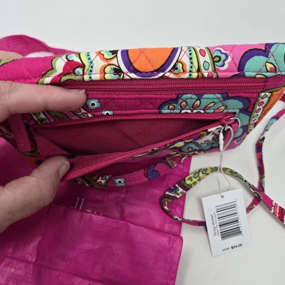 Vera Bradley Crossbody Removable Strap Wallet Purse Pink Floral Card Holder NEW - Picture 8 of 14